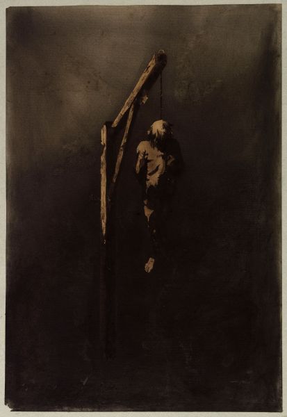 Victor Hugo, Ecce Lex (Le pendu) (Ecce Lex [hanged man]), 1854. Brown ink, brown and black wash, graphite, charcoal, and white gouache on paper.