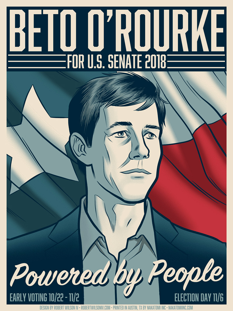 Only in Austin could a debate emerge over which senatorial candidate is more punk than the other. Beto O'Rourke campaign poster