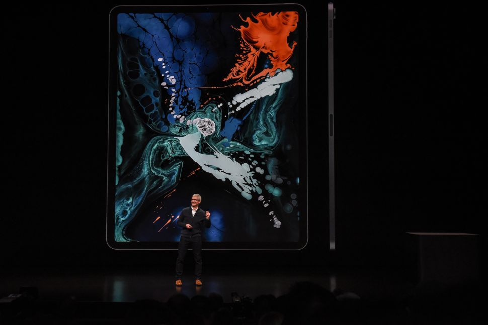Tim Cook, CEO of Apple unveils a new iPad Pro with the new Apple Pencil during a launch event at the Brooklyn Academy of Music on October 30, 2018 in New York City.