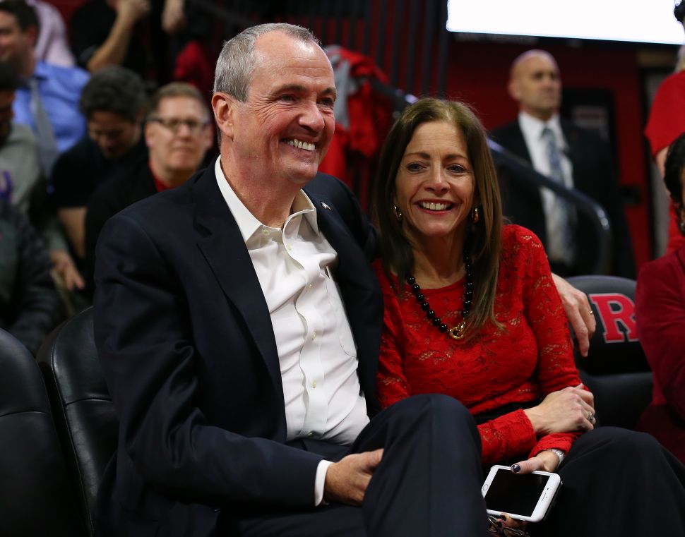 Gov. Phil Murphy with his wife Tammy during a game between the Nebraska Cornhuskers and Rutgers Scarlet Knights