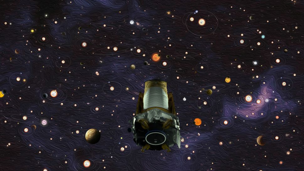 This illustration depicts NASA's exoplanet hunter, the Kepler space telescope.