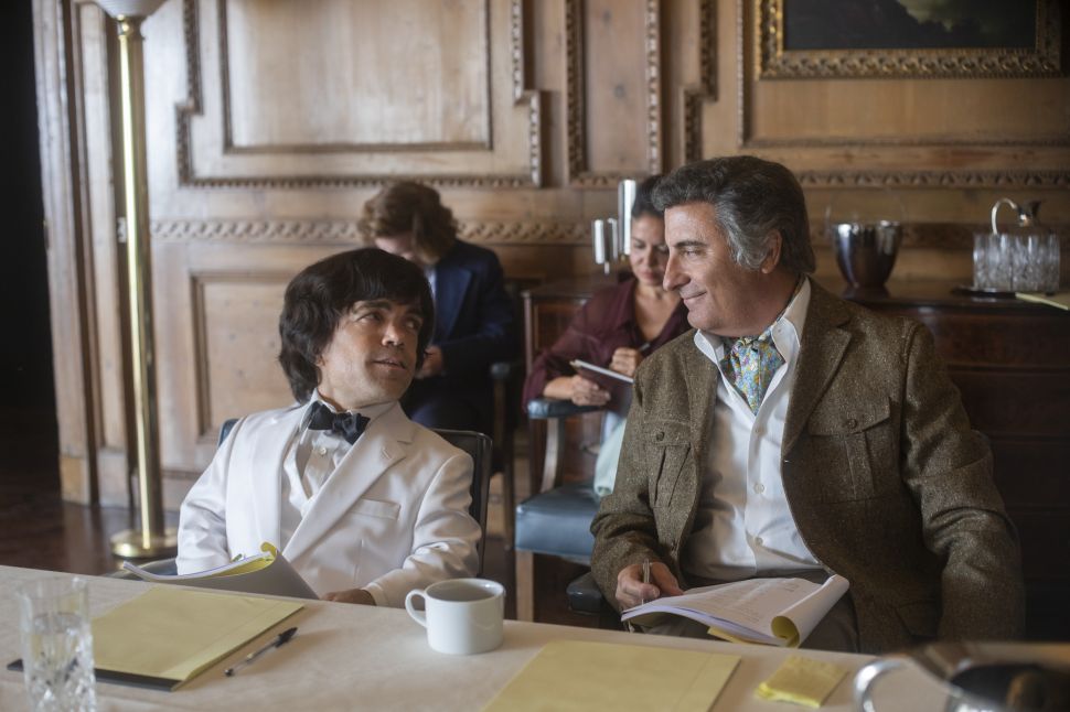 Peter Dinklage as Hervé Villechaize and Andy Garcia as Ricardo Montalban in HBO's 'My Dinner With Hervé.'