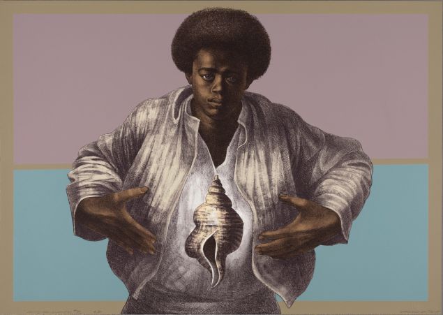 Charles White, Sound of Silence, 1978. Printed by David Panosh, published by Hand Graphics, Ltd. Color lithograph on paper.