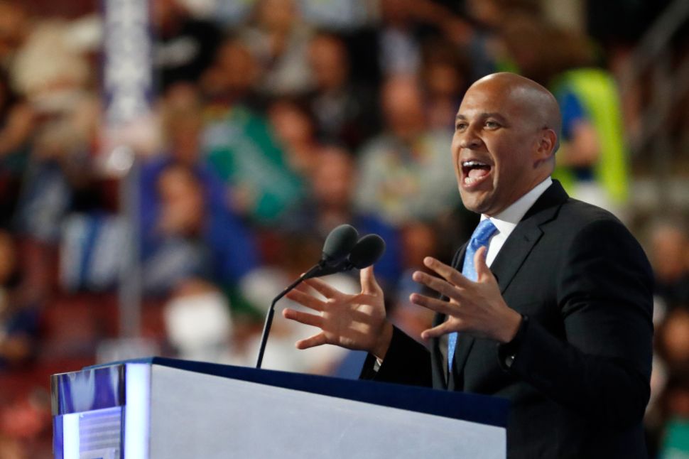 Sen. Cory Booker delivers remarks on the first day of the Democratic National Convention, July 25, 2016