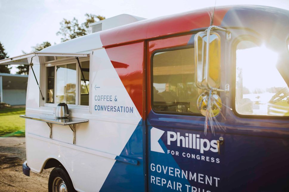 Dean Phillips' 1960 International Harvester 'Government Repair Truck' is a reference to dysfunction in Washington.