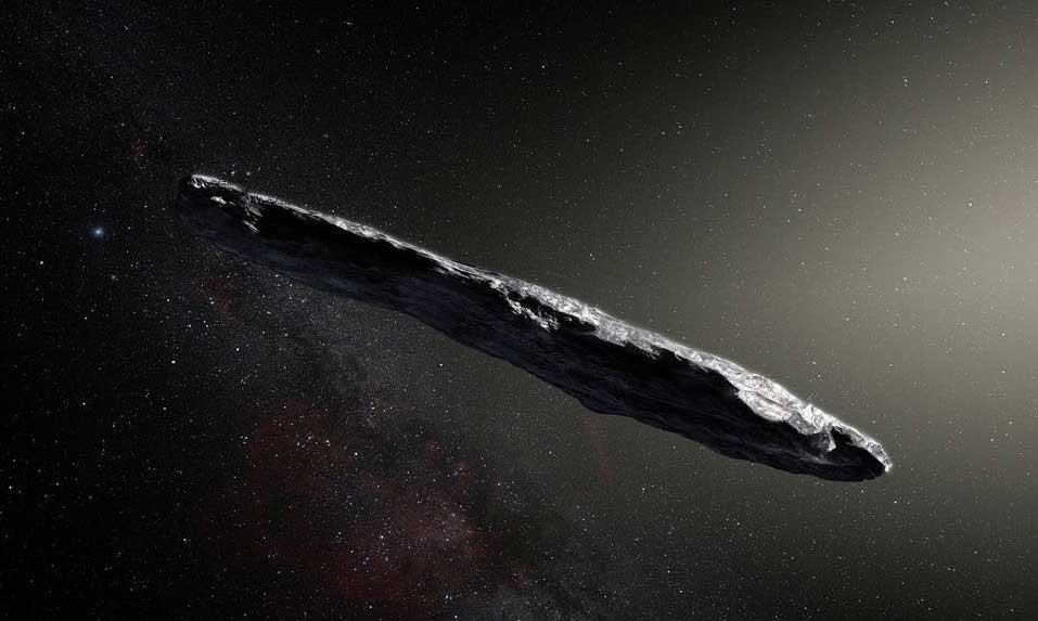 An artist’s concept of interstellar object ‘Oumuamua as it passed through the solar system after its discovery in October 2017.