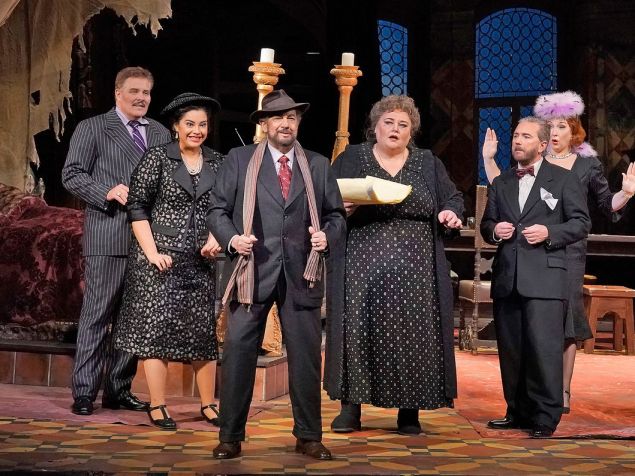 Perennial Plácido Domingo (center) plays 'Gianni Schicchi' for laughs.