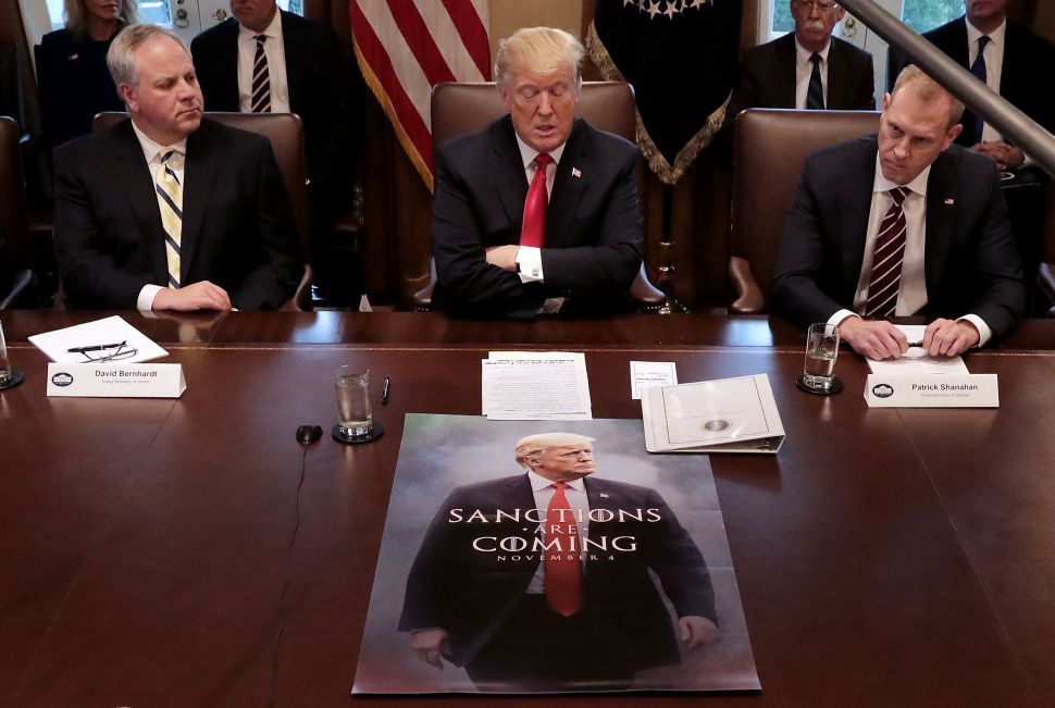 President Donald Trump lead a meeting of his Cabinet on Wednesday with a curious visual aid.