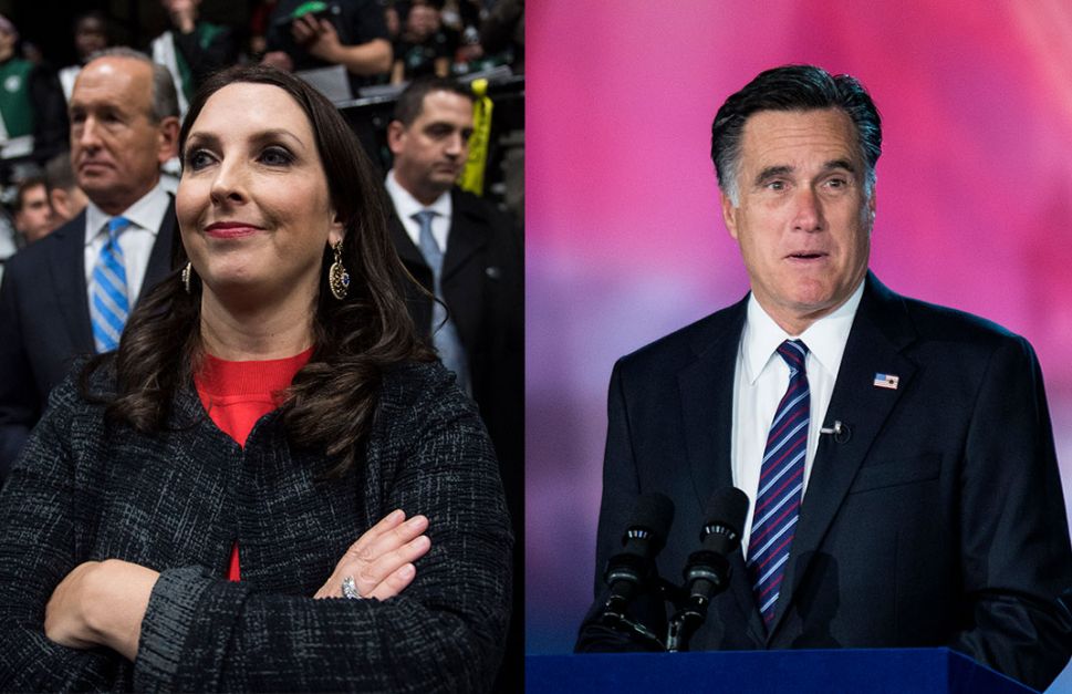 RNC chairwoman and Mitt Romney's niece Ronna McDaniel (l) and Senator-elect Mitt Romney (r).