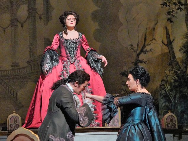 Adriana (Anna Netrebko) is about to take her revenge on Maurizio and the Princess in 'Adriana Lecouvreur'.