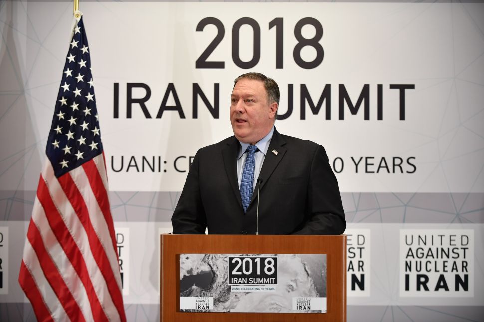 U.S. Secretary of State Mike Pompeo speaks at the United Against Nuclear Iran Summit in New York.