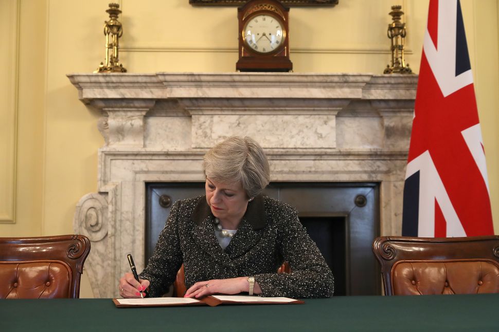 British Prime Minister Theresa May in the cabinet office.