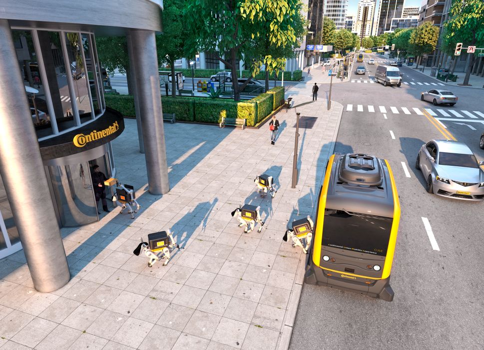 Continental's autonomous delivery vehicle and robot dogs.
