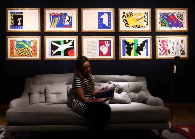 A collection of Henri Matisse original prints from his jazz portfolio on view before being sold at Christie's auction house in 2016.