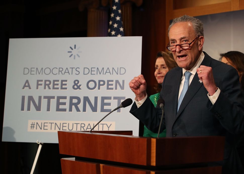 Senate Majority Leader Charles Schumer (D-N.Y.) speaks at a press conference at the Capitol Building.