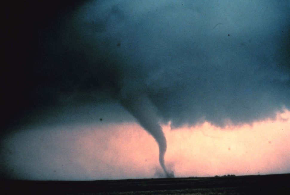View of the 'rope' or decay stage of a tornado.