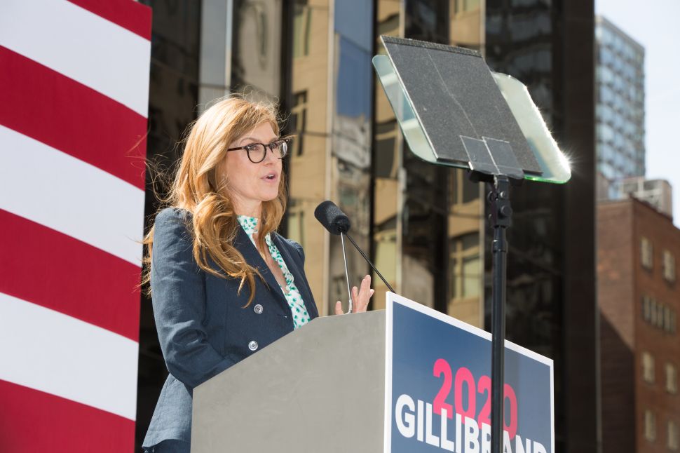 Actress Connie Briton speaks before Kirsten Gillibrand announces her presidential candidacy.