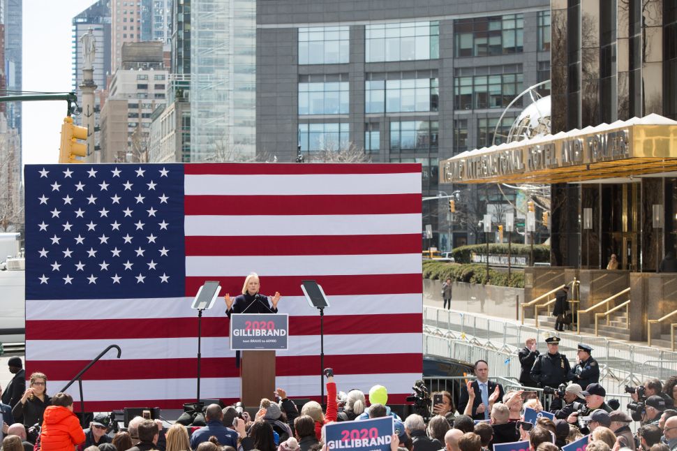 Sen. Kirsten Gillibrand announces her presidential candidacy in New York outside of the Trump International Hotel on March 24, 2019.