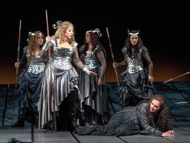 Brünnhilde (Christine Goerke) rescues the grieving Sieglinde (Eva-Maria Westbroek)