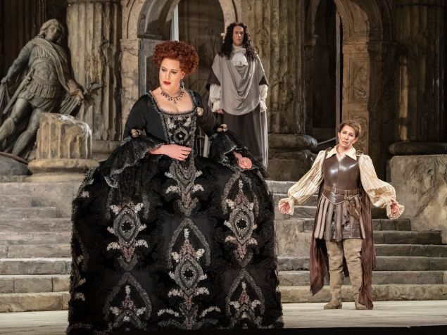 Elza van den Heever as Vitellia, Joyce DiDonato as Sesto, and Christian Van Horn (background) as Publio in 'La Clemenza di Tito'.