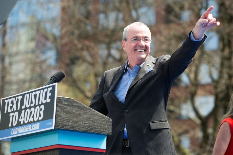 Governor Phil Murphy speaks at Cory Booker's "Justice For All" Kickoff Tour in Newark, N.J. on April, 13, 2019.