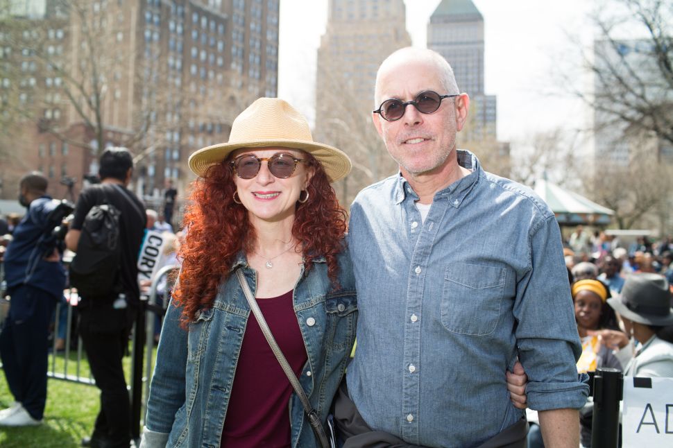 Robert Egert (R) and Andrea Egert (L) at Cory Booker "Justice For All" Kickoff Tour in Newark, N.J. on April 13, 2019.