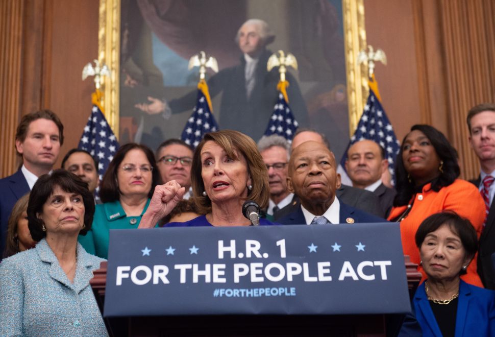 U.S. Speaker of the House Nancy Pelosi speaks alongside Democratic members of the House about H.R.1, the "For the People Act," at the U.S. Capitol in Washington, D.C. on January 4, 2019.
