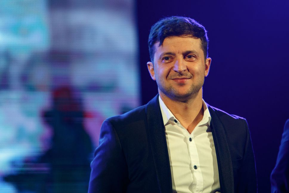 Ukrainian entertainer and presidential candidate Volodymyr Zelensky performs on stage in the western Ukrainian city of Uzhhorod on February 9, 2019.