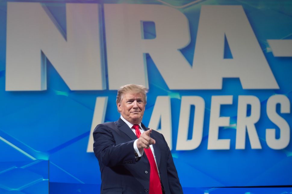 President Donald Trump arrives to speak during the National Rifle Association (NRA) Annual Meeting on April 26, 2019.
