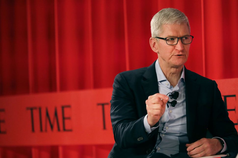 Apple CEO Tim Cook speaking at the TIME 100 Summit in New York City.