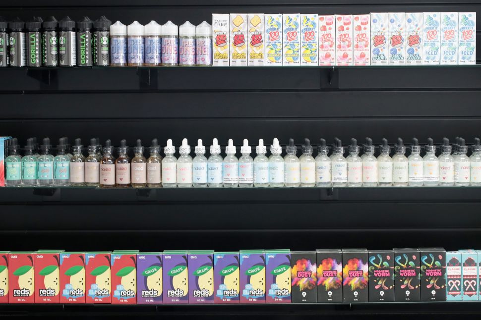E-liquids, which are used for vaping in electronic cigarettes, are offered for sale at the Smoke Depot on September 13, 2018 in Chicago, Illinois.