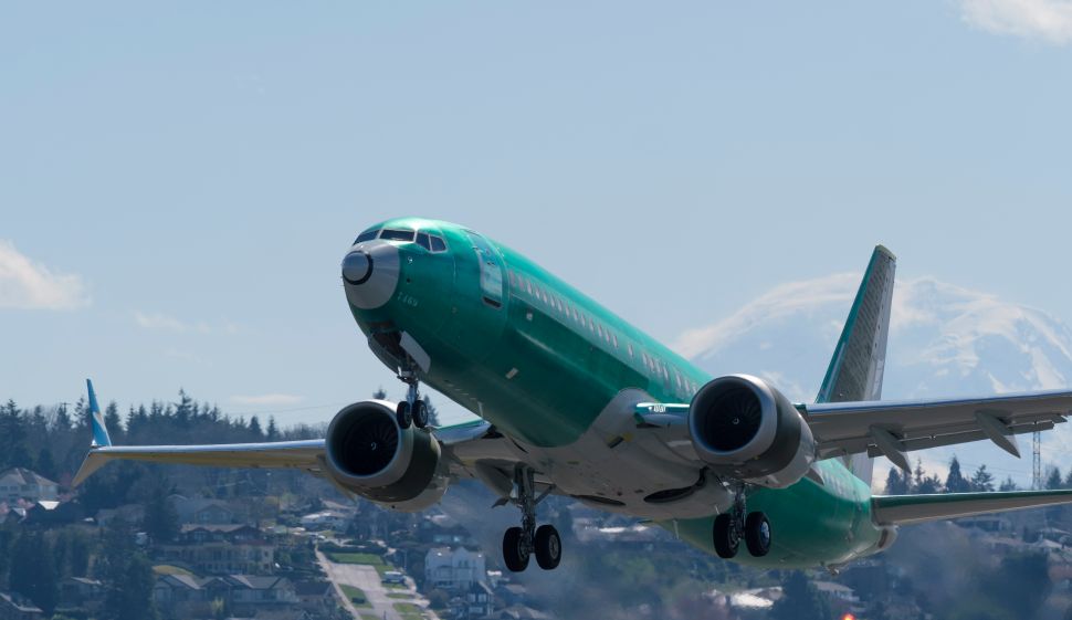 A Boeing 737 MAX 8 airliner takes off from Renton Municipal Airport near the company's factory, on March 22, 2019 in Renton, Washington.
