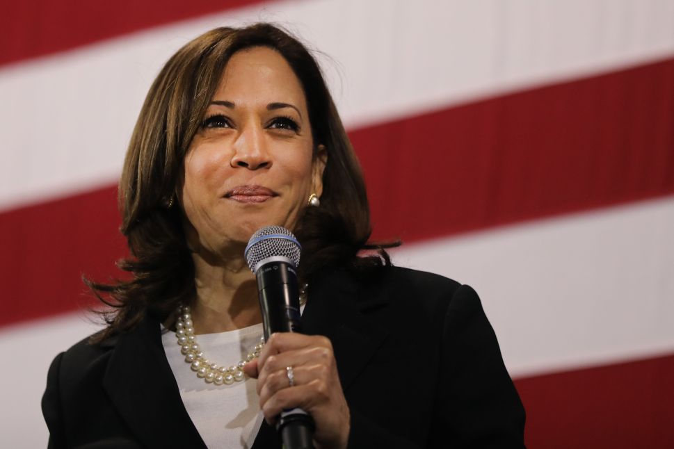Sen. Kamala Harris (D-Calif.) speaks at a campaign stop.