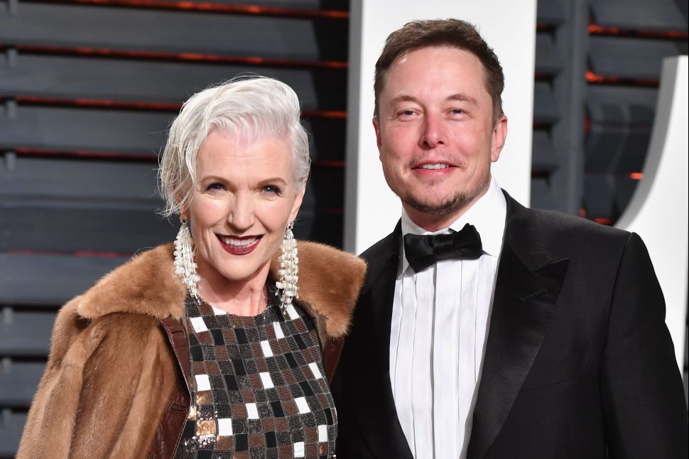 Maye Musk (L) and Elon Musk
