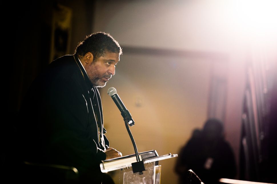 Reverend William Barber speaks at the Poor People's Moral Action Congress at Trinity University in Washington D.C.