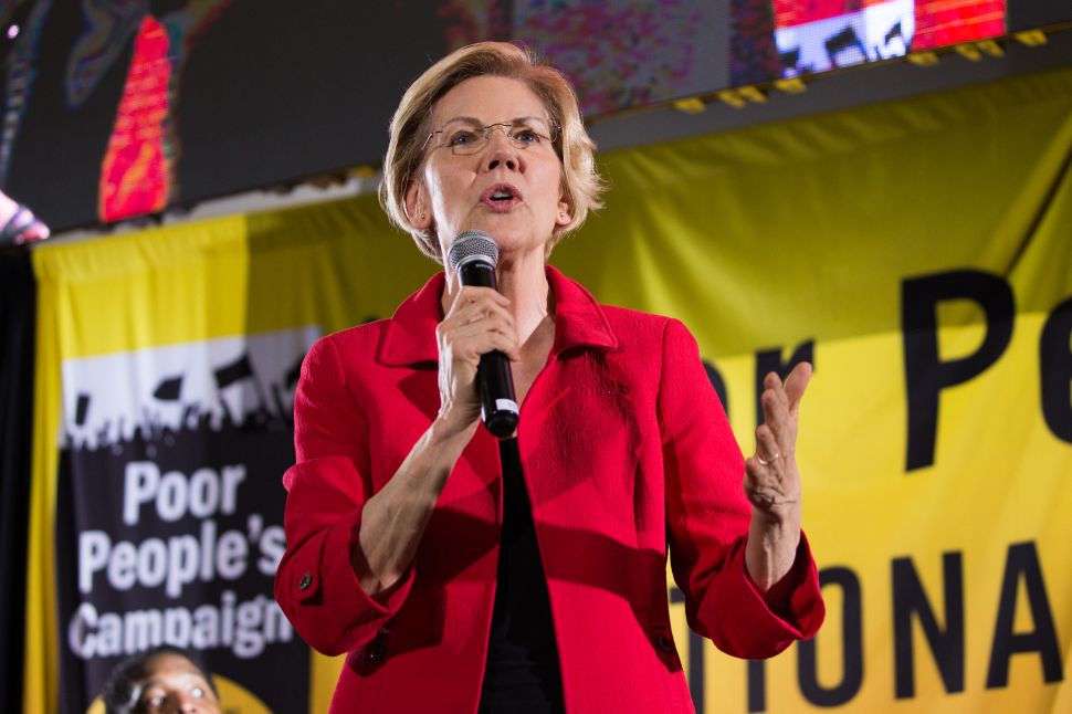 Elizabeth Warren speaks at the Poor People's Moral Action Congress at Trinity University in Washington D.C.