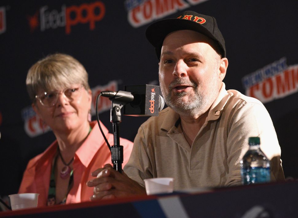 Mad magazine writer and editor Joe Raiola speaks alongside contributor Teresa Burns at New York Comic Con on October 6, 2017.