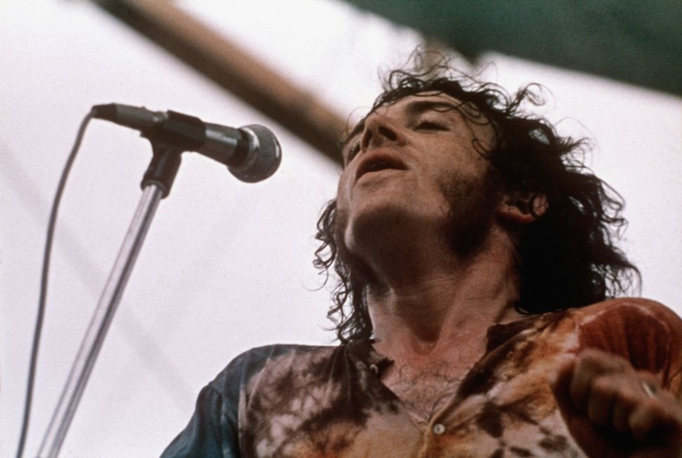 British rock/blues singer Joe Cocker at the Woodstock Music Festival in 1969.