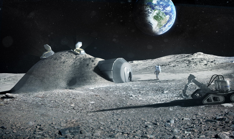 The ESA's conceptual presentation of 3D printing lunar bases.