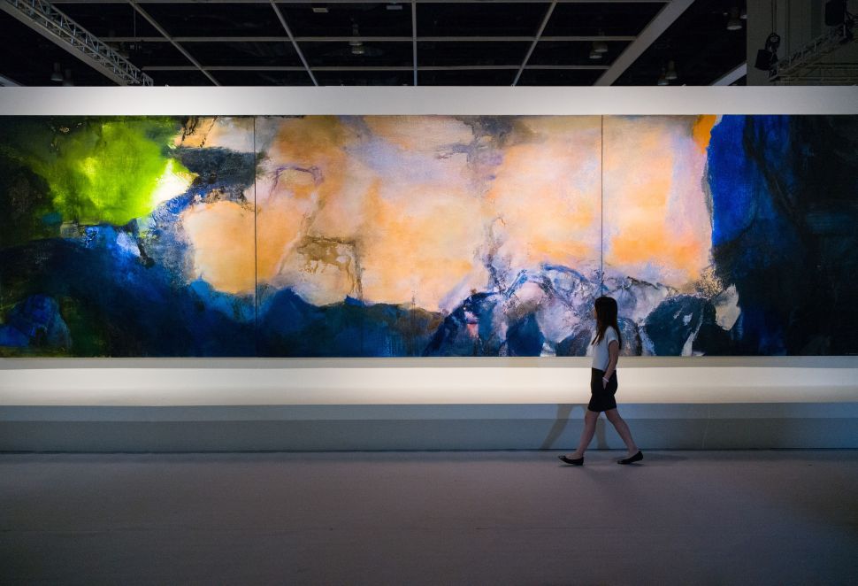 'Juin-Octobre 1985' by Zao Wou-Ki on display at the Sotheby's showroom in Hong Kong.