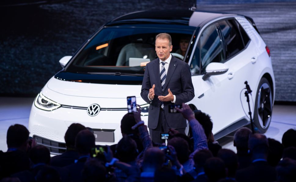 Herbert Diess, CEO of Volkswagen AG, speaks at the International Frankfurt Motor Show in Germany.