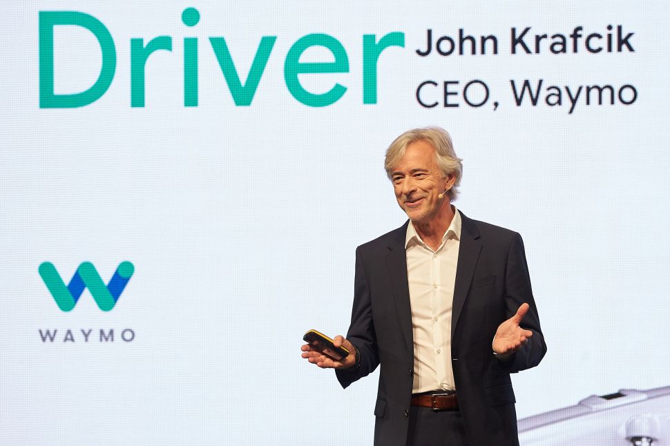 John Krafcik, CEO of Waymo, speaks at the International Frankfurt Motor Show opening ceremony.