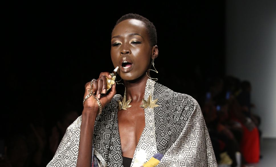 A model presents the Spring/Summer Collection 2020 by Korto Momolu for Women Grow as part of New York Fashion Week at Pier 59 Studios on September 7, 2019 in New York City.