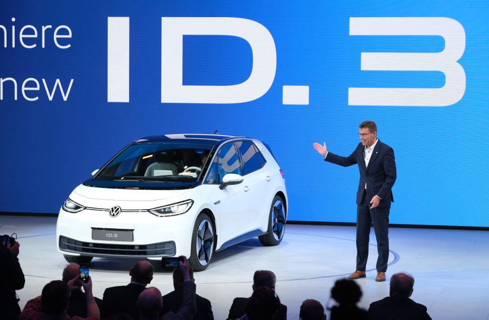 Volkswagen presents the new Volkswagen ID.3 electric car at the 2019 IAA Frankfurt Auto Show on September 10, 2019 in Germany.