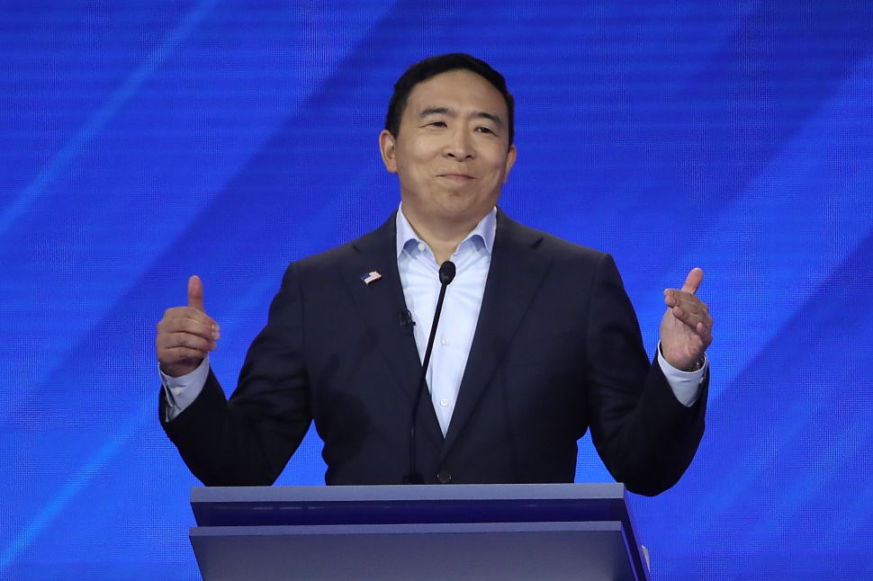 Democratic presidential candidate and former tech executive Andrew Yang speaks during the Democratic Presidential Debate at Texas Southern University's Health and PE Center on September 12, 2019 in Houston, Texas.