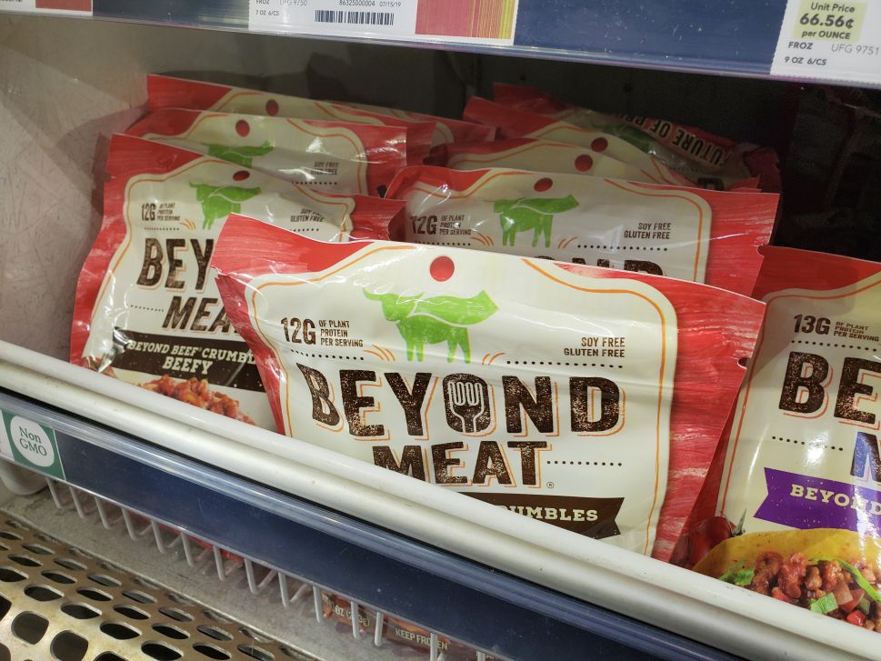 Engineered plant-based frozen crumbles from food company Beyond Meat.