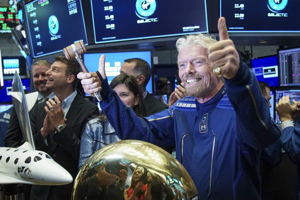 Richard Branson rings the opening bell for Virgin Galactic on the floor of the NYSE on October 28, 2019.