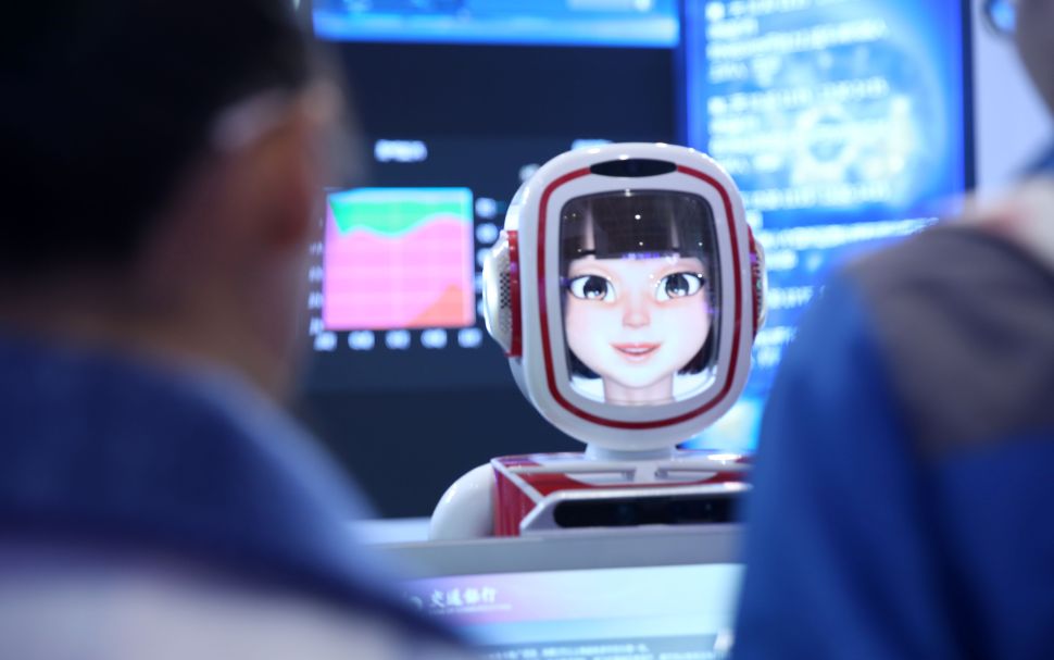 A bank service robot serves at WRC 2016 World Robot Conference on October 21, 2016 in Beijing, China.