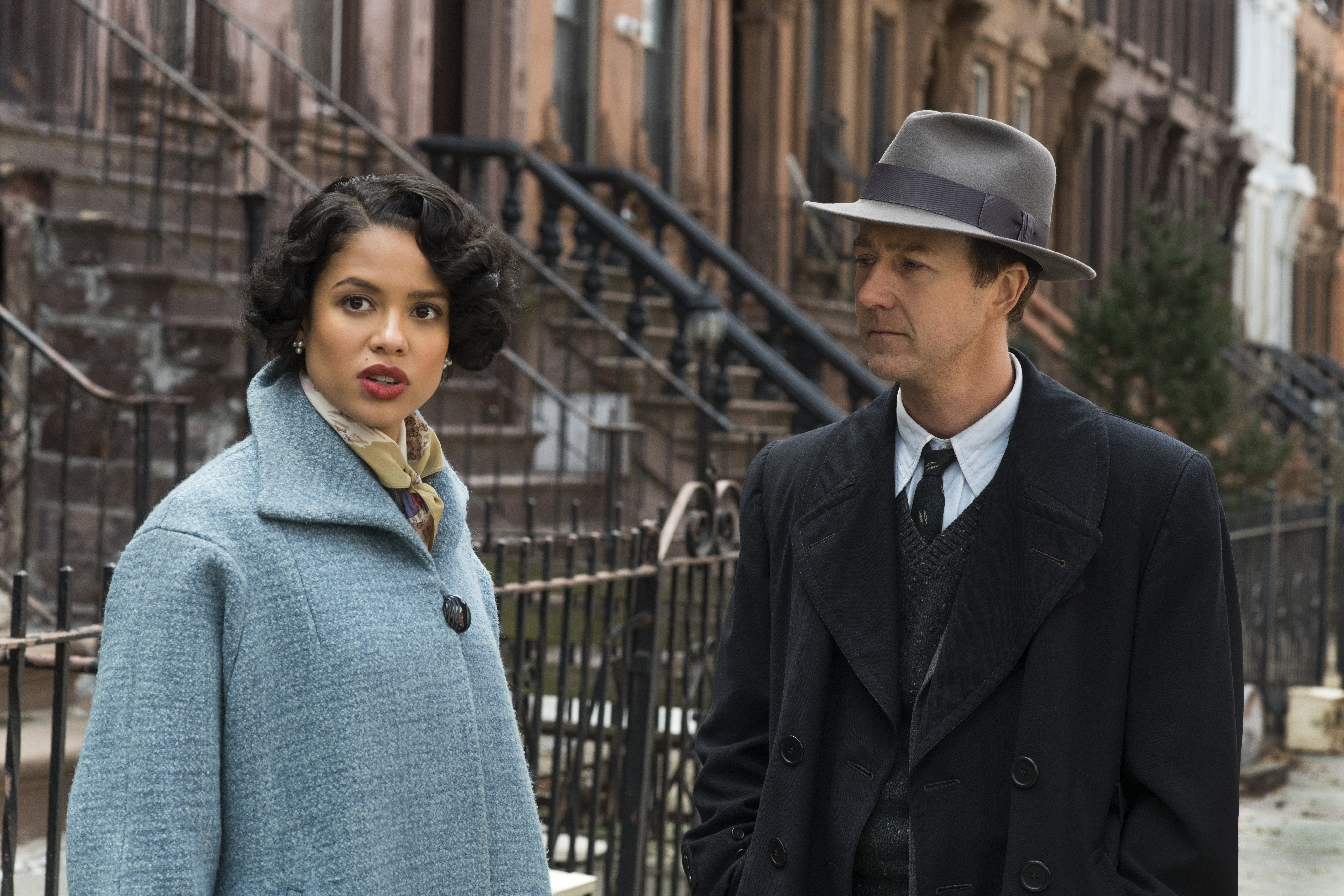 Gugu Mbatha-Raw and Edward Norton in Motherless Brooklyn.