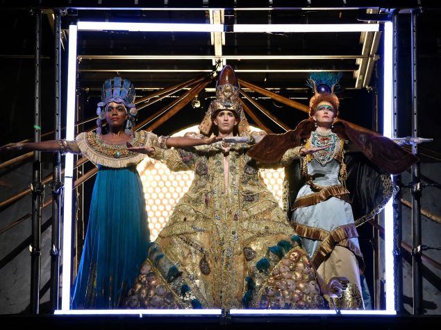 J'Nai Bridges, Anthony Roth Costanzo, and Dísella Lárusdóttir as the Egyptian royal family in 'Akhnaten'.